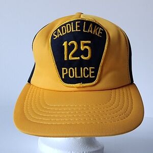 Vintage Saddle Lake 125 Police Trucker Hat Mesh Cap Snap Back Patch 80s Alberta‎